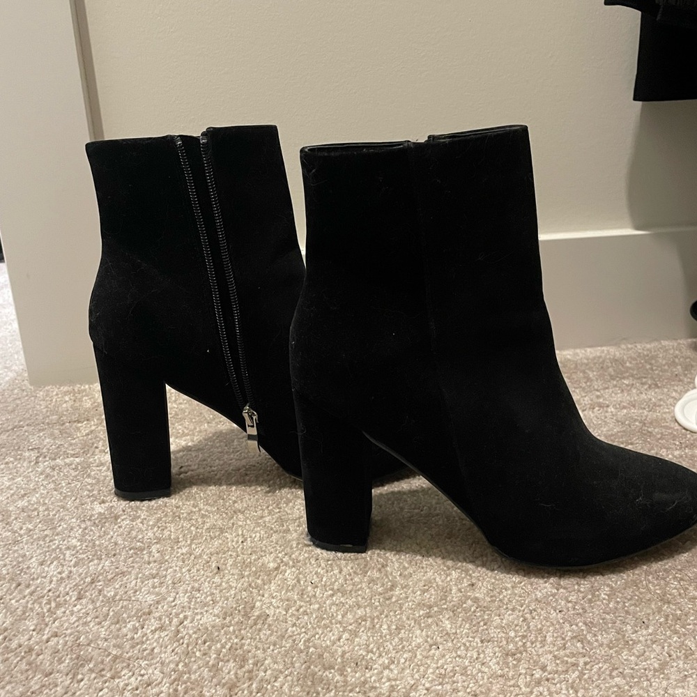 PrettyLittleThing Black Suede Block Heel Ankle Boots